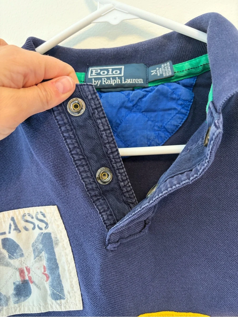 Vintage Polo Ralph Lauren Sz Medium Blue Sriped River Rafting Embroidered Logo